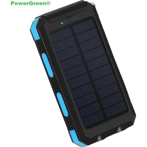 PowerGreen 5V 2A Solar Charger LED Design Solar Powerbank 10000mAh Solar Panel Cell External Battery Pack for Mobile Phones
