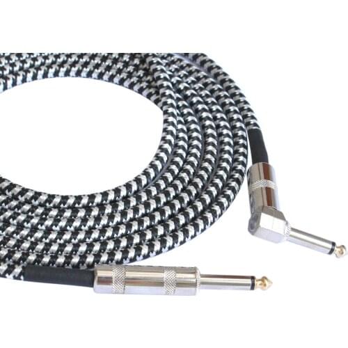 3m Instrument Cable 1/4" 6.35mm Plug Straight to Right Angle TS Male for Electric Guitar FLGZB-24