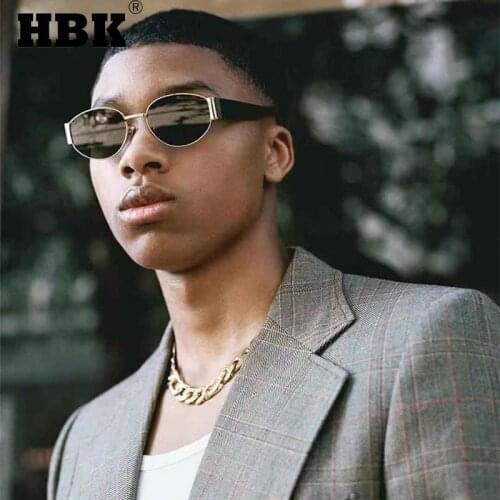 HBK Fashion Oval Sunglasses Men Women Fashion Classic Red Sun Glasses Vintage Hip hop Eyewear Ladies Male Shades UV400 Goggles