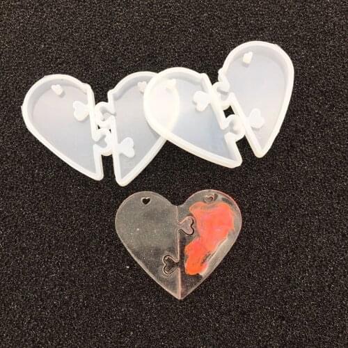 Split Silicone Mold Necklace Pendant Resin Craft Jewelry Moulds Puzzle Heart