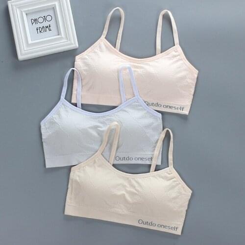 Puberty Young Girl Sport Training Bra Underwear Spaghetti Strap Letters Print Bralette Padded Rhombus Vest Crop Top