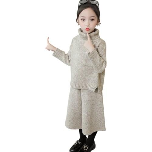 Teenage Children Clothes Sweater + Pants Costume For Girls Thick Warm Girl Knitted Set Autumn Winter Kids Clothing