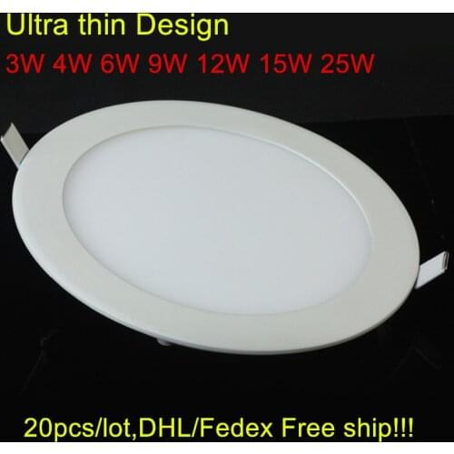 20Pcs 3W 4W 6W 9W 12W 15W 25W Ultra thin LED Panel Light Recessed LED Ceiling Downlight 85-265V Warm/Cold White indoor light