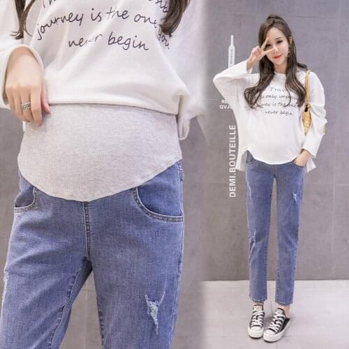 7706# Maternity pants Spring Autumn Slimming Maternity Jeans Belly Support Pants Elastic Waist Maternity Trousers