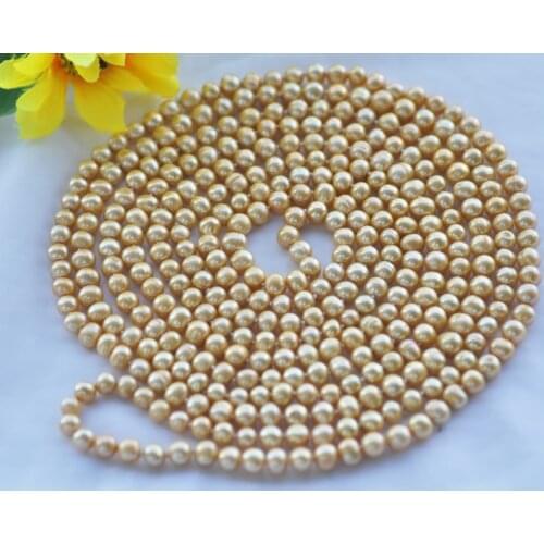 Z10643 18"~100" 8mm Yellow Round Freshwater Pearl Necklace
