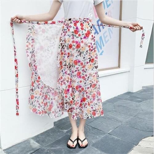 10 Colors 2020 Bohemian Floral Print chiffon skirt Women Boho Asymmetrical Ruffle Skirt Maxi Long beach Skirts plus size M-8XL