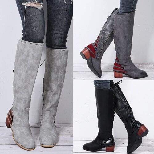 Womens Knee-length Boots 2021 Winter New Lady Retro Platform High Boots Women Western Cowboy Boots Female Fashion Knight Boots