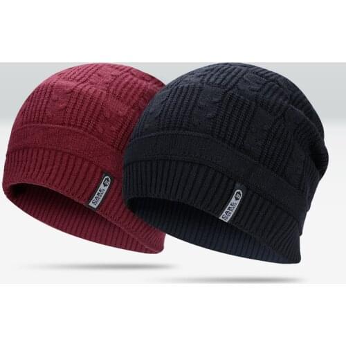 Winter Mens Woolen Hood Knitted Warm Toe Cap with Velvet Padded Outdoor Beanies Hat