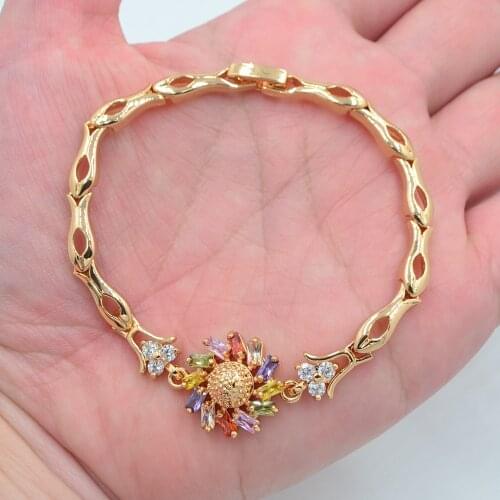 Gold Color Women Fashion Multicolor Cubic Zirconia CZ Sunflower Bracelet Jewelry