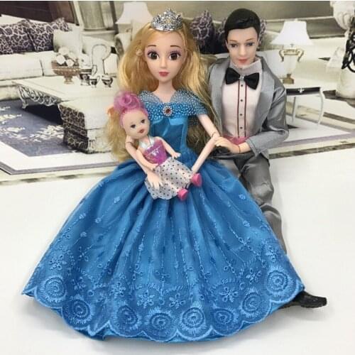 1 Set 30cm Bride Groom Baby Kids Family Doll Wedding Dress Princess Doll Toy