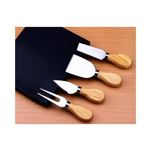 100 sets 1 Set 4pcs Knives Bard Set Oak Handle Cheese Knife Kit Kitchen Cooking Tools Useful Accessories