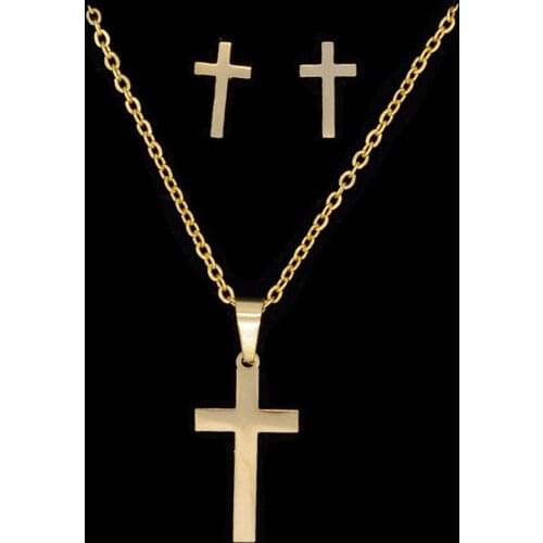 100% Stainless Steel PVD Gold Filled Cross Earring Necklace Jewelry Set Dropshipping Stud Earrings AAAAA Quality Never Tarnish