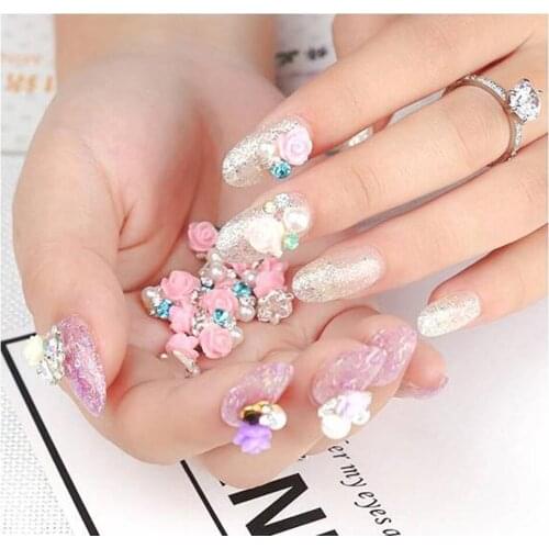 100Pcs/Lot=In One Bag Nail Art Rose Pearl Decorations Rhinestones,Alloy 3D Nail Charms,Jewelry On Nails Salon Supplers/JE269-283