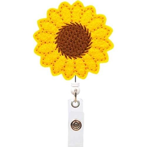 20pcs/lot sunflower Felt handmade nursing Retractable id badge holder reel gift