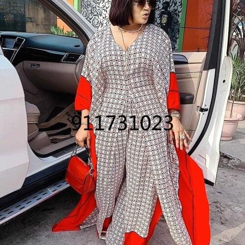 2021 Dashiki African New Fashion Suit (Dress and Trousers) V Collar For Lady