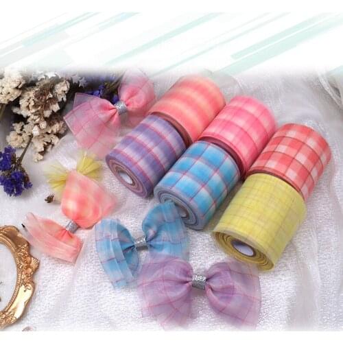 25yards/lot 60mm Lattice Pattern Organza Christmas Ribbon for Hairbow DIY Grid Tape Gift Box Bouquet Wrapping Strings