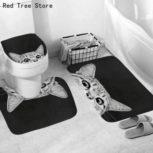 Cat Dog Pets Cartoon 3D Printed Animal Bathroom Pedestal Rug Lid Toilet Cover Bath Mat Set Drop Shipping 3PCS Custom Style