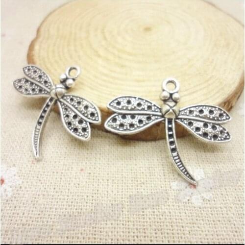 30pcs Vintage Charms Dragonfly Pendant Antique silver Fit Bracelets Necklace DIY Metal Jewelry Making
