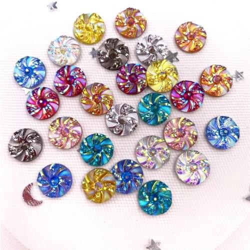 Shiny 40pcs AB Resin 10mm Whirlwind Round Flatback Rhinestone Buttons Appliques DIY Wedding Scrapbook Craft L13