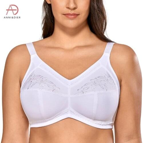 Womens Full Coverage Embroidered Support Wirefree Mastectomy Pocket Cotton Bra Plus Size
