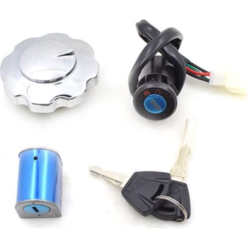 For Honda CG125 CG 125 Motorcycle 4 Wire Ignition Switch Lock+Fuel Gas Tank Cap Cover+Steering Lock Set Femal Plug