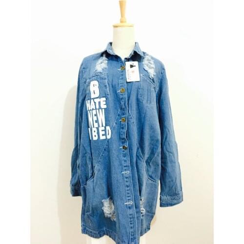 Spring Turn Down Collar Slim Jeans Women Tops Broken Hole Long Sleeve Ladies Washed Denim Jacket Women Coat Outerwear 8XL