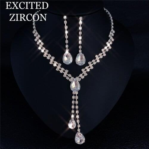 Elegant and exquisite ladies wedding bride bridesmaid fashion necklace earrings jewelry set prom party accessories