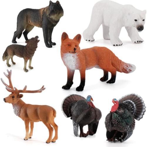 Simulation wild Animals Model Toys Set Turkey white bear male red deer Action Figures Educational Toy Children Kid Toy Figures