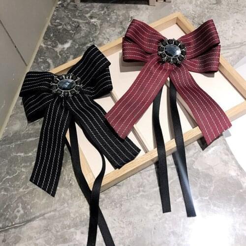 Korean Version of Retro Rhinestone Bow Tie Corsage Brooch Long Ribbon Bowtie Fashion Womens Shirts Accessories Gifts