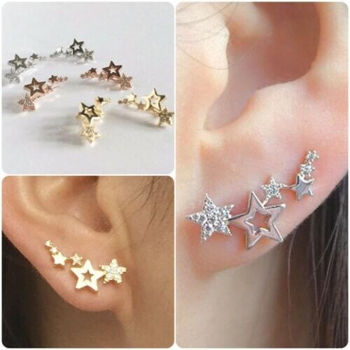Korea Fashion Simple Glossy Star Earrings Exquisite Small Fresh Zircon Exquisite All-match Female Earrings Fashion Jewelry