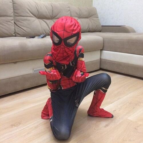 4-12Y Boy Iron Spiderman Costume Kid Peter Parker Superhero Jumpsuit Cosplay