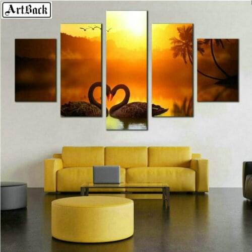 Square/round 5d full diamond painting swan love sunset landscape diamond mosaic home decoration