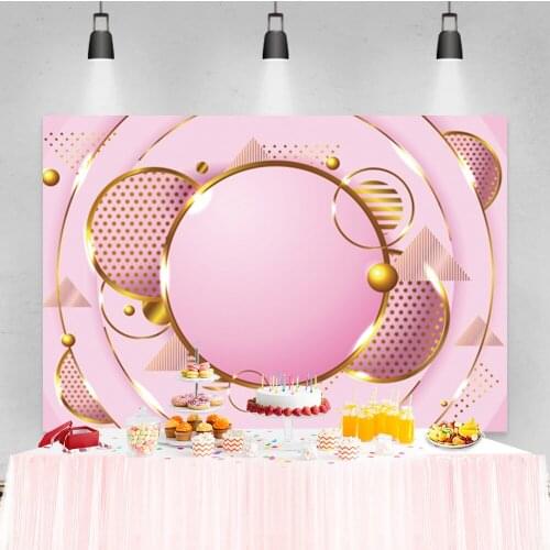 Laeacco Gold Glitter Pink Circle Geometry Baby Birthday Custom Photo Backdrop Photographic Photo Background For Photo Studio