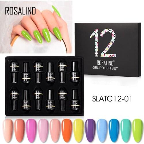 ROSALIND Gel Nail Polish Set 4/6/12pcs Soak Off UV LED Semi Permanent Nails Gels Kit Lacquer Nail Art Design Varnish Top Coat
