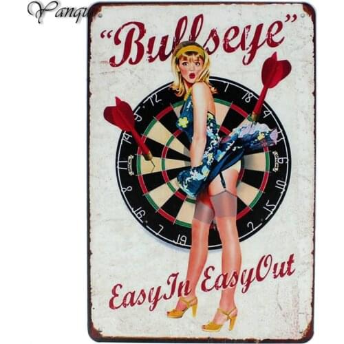 Easy In Easy Out Metal Signs Bullseye With Sexy Lady Tin Poster In The Bar Club Casino Wall Art Decorative Plaques YQZ054