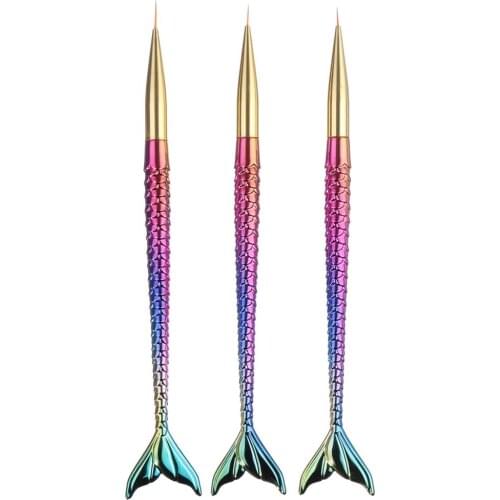 Monja 3Pcs/Set 7/10/11mm Nail Art Gold Silver Mermaid Stripes Lines Liner Painting Brush Flower Design Drawing Pen Manicure Tool