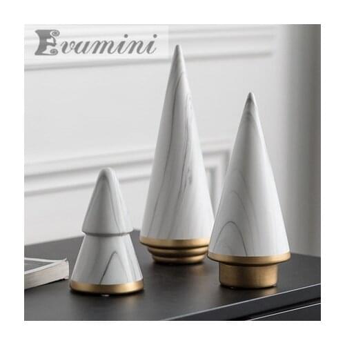 Marble Pattern Ceramic Christmas Tree Arts Decoration Indoor Desktop Crafts Geometric Set Living Room Decoration Wedding Gifts