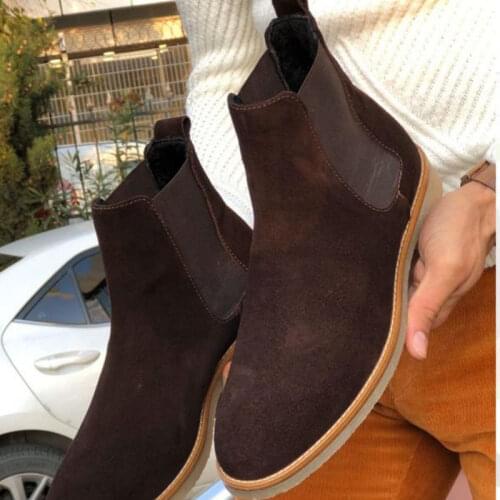Men New Autumn and Winter Brown Faux Suede Chelsea Boots Business Dress Boots British Style Simple Classic Men Boots XM431