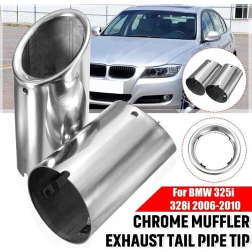 2PCS Car Exhaust Muffler Stainless Steel Tail Pipe Tip Chrome For BMW E90 E92 325i 328i 3 Series 2006 2007 2008 2009 2010