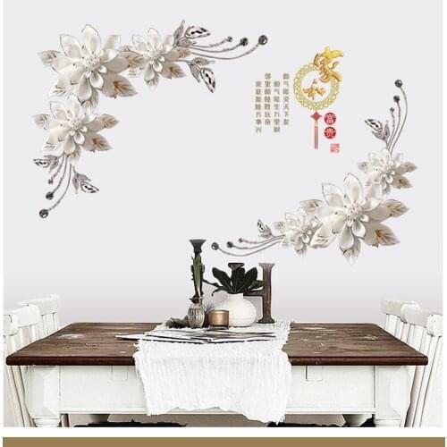 Chinese Style Flower Wall Stickers Vintage Living Room Bedroom Decor Aesthetic TV Wall Decoration Art Wallstickers Wallpaper