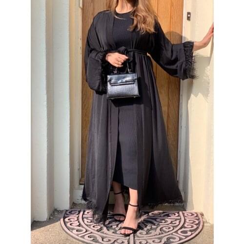 Solid Open Kaftan Dubai Abaya Turkey Kimono Cardigan Robe Muslim Hijab Dress Ramadan Abayas For Women Caftan Islamic Clothing