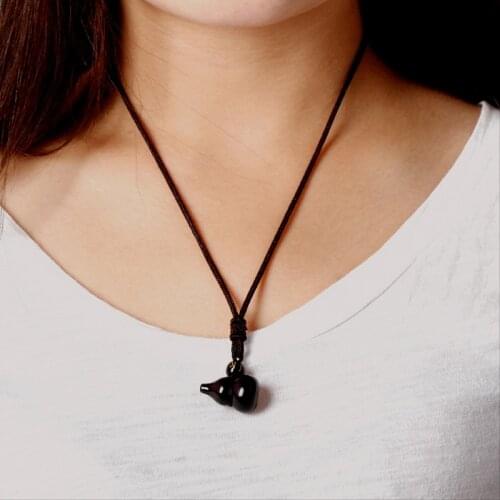 Natural Black Obsidian Stone Pendant Necklace Calabash Cucurbit Gourd Pendant Lucky Ward off Evil Amulet Men Women Jades Jewelry