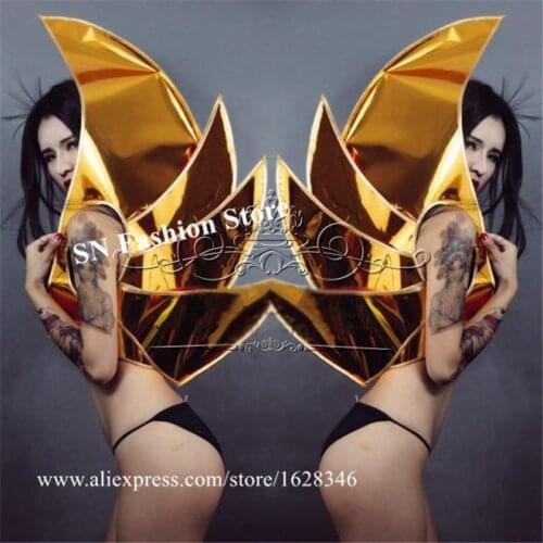 P29 Party cosplasy stage costumes gold mirror backplane dj cloak silver mirror dress shoulder mirror outfits perform clothe club