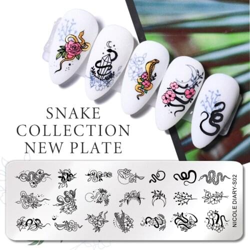 NICOLE DIARY Snake Pattern Nail Stamping Plates French Line Flower Leaves Stamp Templates People Image Printing Stencils Tools