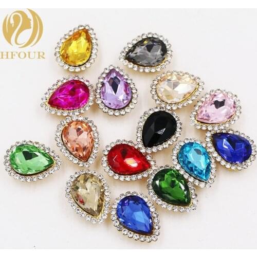Sunflower Gold bottom Crystal buckle Teardrop shape Sew On Rhinestone with claw DIY hair clips /Bags/Garment