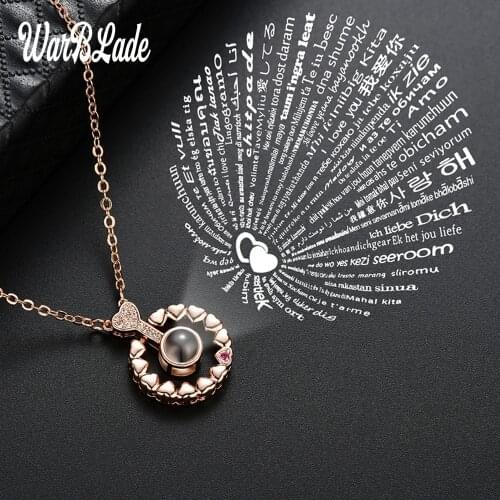 Dropshipping Gold Silver 100 languages I love you Projection Pendant Necklace For Women Romantic Love Memory Wedding Necklace