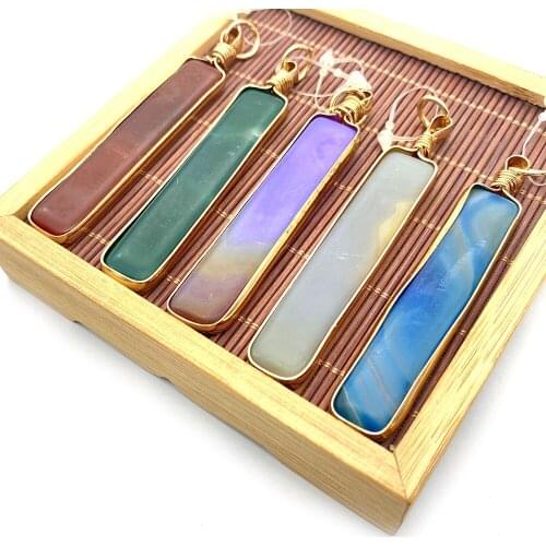 Natural Stone Rectangular Strip Multicolor Polished and Polished Edging Suitable for DIY Handmade Pendant Necklace Exquisite