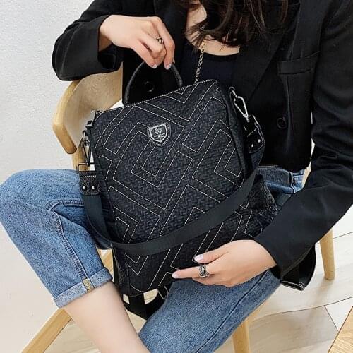 QINRANGUIO Women Backpack 2020 Genuine Leather Backpack Women Solid Black Travel Backpack Female Fashion Backpacks For Women