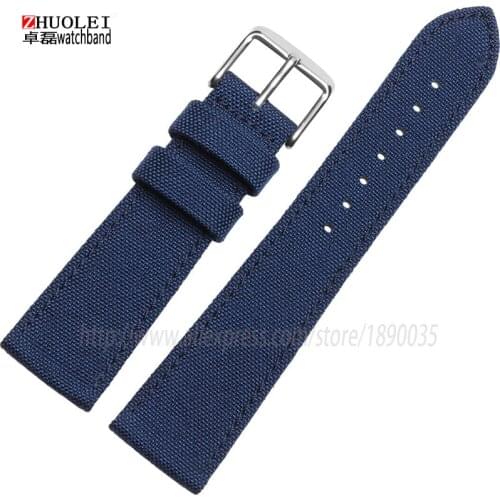 Wholesale prices black red blue 18mm 20mm 22mm 24mm Canvas Genuine leather inner Watchband Two Parts Watch Strap nylon watchband