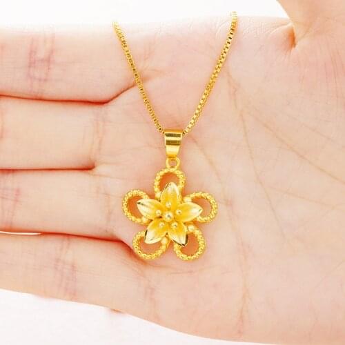Luxurious 24K Gold 45cm Chain Flower Shape Women Pendant Choker Necklace Dubai Fashion Mother Gifts Jewelry Accessories UI0210